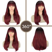 MISS WIG Natural Long Wavy Wigs Synthetic With Dark Brown Wig Heat Resistant Hair For Women Daily Halloween Party Cosplay 55cm