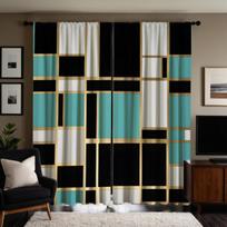 2pcs HD Dopamine Creative geometric decorative curtain Green Tie digital printed curtain Home Decor style Decorative living R W52H63inchW132H160cm blue
