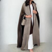 Wrinkled Women's Windbreaker Jacket Bat Sleeve Scarf Collar, Gradient Long Robe Fashion Retro Coats and Jackets Women one size kava
