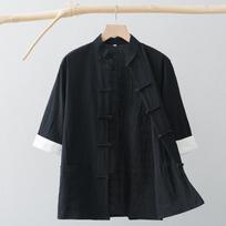 Tang Suit Men's Summer Thin Short-sleeved Chinese Style Men's Chinese Retro Disc Button Cotton Half-sleeved Shirt XXXXL juoda