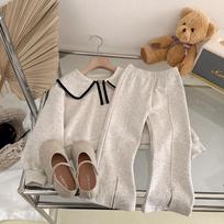 Humor Bear Girls' Spring and Autumn Korean Fashion Baby Doll Neck Long-sleeved Hoodie+Pants Two Piece Set Casual Outfit 3-7Y 140 pilka