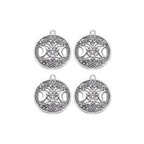 4/8pcs Life Tree Pendant with March Goddess Pentagram Alloy Round Pentagram Pendant Retro Tree Pendant, DIY Jewelry Making Decoration 4pcs