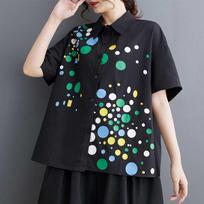 Summer Loose Large Size Stitching Casual Simple Commuter Sweet Short-sleeved Shirt Shirt one size juoda
