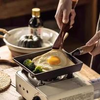 Non Stick Cast Iron Egg Pan with Wooden Handle Oil Brush and Shovel Ideal for Camping Cooking and Picnic Use United States brown