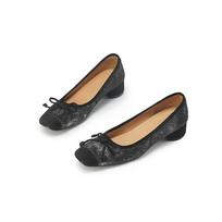 Krazing Pot Horsehair Summer Spring Autumn Med Heels Slip on Women Butterfly-knot European Design Square Toe Shallow Pumps 35 pilka