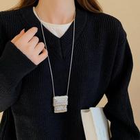 Woven Bag Pendant Long Necklace For Women Girls Niche Personality Unique  Versatile Necklace  Sweater Chain Gifts 1pc beige