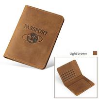 Durable Crazy Horse Leather Passport Cash Card Holder Integrated Boarding Pass Airplane Ticket Book Protective Cover tamsiai ruda spalva