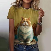 Funny Fat Cat 3D Printed T Shirts For Woman Girls Cute Animal Print Tees Tops Female Casual Streetwear Y2K Harajuku Clothing 5XL