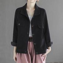 Corduroy Short Jacket Women In Spring Autumn, Solid Color, Lapel, New Loose, Small, Casual Striped Top XXXL juoda