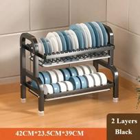 Storage Drainboard Set Dish Drying Rack Bowl Racks Large Rust-proof Dish Drainer with Utensil Holder Multi Layer Kitchen Utensil black