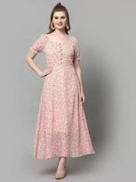 Women Fit and Flare Printed Georgette Maxi dress with Polyester lining Dress VFF-522 S