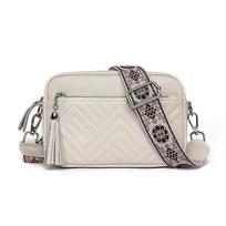 First Layer Cowhide Retro Camera Bag Embroidery Thread V Grid Shoulder Oblique Span Bag, Leather Fringed Bag, Female Embroidery balta