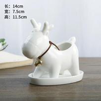 White Porcelain Animal Flowerpots with Trays– Elegant Succulent & Green Plant Pots for Home & Office Dog gray