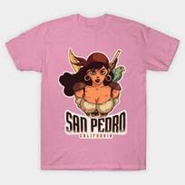 T Shirt Women San Pedro California Pirate Girl Harajuku Print Kawaii Tshirt Summer Short Sleeve Female T-Shirt Top Tee S rožinė