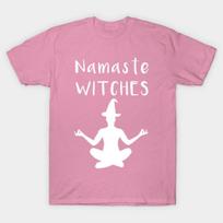 T Shirt Women Namaste Witches Funny Yoga Halloween Tshirt Harajuku Print Kawaii Tshirt Summer Short Sleeve Female T-Shirt Top Tee S rožinė