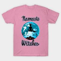 T Shirt Women Namaste Witches Halloween Yoga Humor Harajuku Print Kawaii Tshirt Summer Short Sleeve Female T-Shirt Top Tee S rožinė