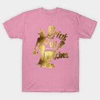 T Shirt Women Drink Up Witches Golden Harajuku Print Kawaii Tshirt Summer Short Sleeve Female T-Shirt Top Tee S rožinė