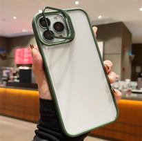 Lens Metal Ring Protector Stand Phone Cases For IPhone 16 15 14 13 12 11 Pro Max Plus Camera Glass Lens Protection Clear Cover For iPhone 16&Case & Holder tamsiai žalia spalva