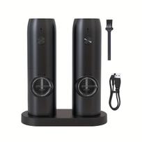 2 dalių elektrinis malūnėlis su įkrovimo baze, automatinis pipirų malūnėlis, įkraunamas per USB, reguliuojamas malimo šiurkštumas, papildomas, automatinis malūnėlis su LED lemputėmis 2