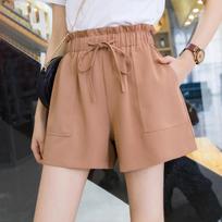 High-waisted Shorts Women's Baggy Bract Plus Size Wide Leg Drawstring Cargo Shorts S chaki
