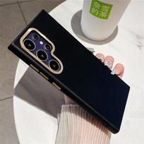 Lychee Leather Case for Samsung Galaxy S24 Ultra S23 Plus Luxury Matte Litchi Texture Metal Camera Frame Shockproof Phone Cover For S24 Ultra