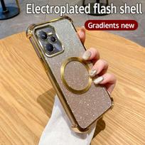 Smūgiams atsparus magnetinis žiedas telefono dėklas Realme Note 50 9 Pro Plus 9i 5i 5 C55 C53 C51 C35 C33 C31 C30 C20 C11 C3 blizgučių dangtelis Realme C3 juoda
