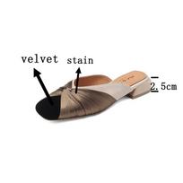 Krazing Pot velvet mules Spring Summer Size 40 Thick Low Heels Women Square Toe Shallow Pumps 35 juoda
