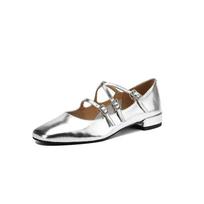 Krazing Pot Sheepskin Spring Summer Size 41 Thick Low Heels Mary Janes Women Square Toe Buckle Pumps 35 sidabras