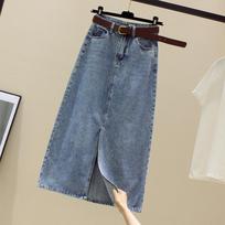 Split Denim Skirt Skirt Women's Mid-length Spring and Summer High Waist Slimming Hip Skirt XXL mėlyna