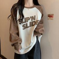 Ragnant Sleeves Letter Printed T-shirt for Women Lazy Loose Large Version Casual Round Neck Sweatshirt M