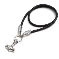 Viking Stainless Steel Raven Pendant Anchor Nordic Crow Thor's Mjolnir Hammer Leather Chain Necklaces Ethnic Amulet Men Jewelry 60cm