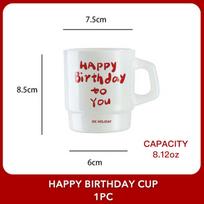 10oz Frosted Glass Mug – Jade-Like Finish, 'Happy Birthday' Red Print, Elegant Gift for Parties 201-300ml