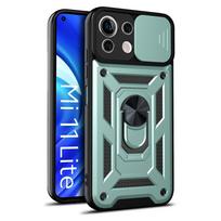 Shockproof Case for Xiaomi Mi 11 Lite 5G NE 1i 11T Ring Stand Push Pull Camera Protection Phone Cover for POCO M3 M4 Pro for Mi 11 Lite 5G NE žalia