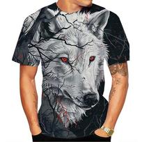 Funny 3D Wolf Print T Shirt For Men Kids Hip Hop Trend Harajuku Streetwear Fashion Animal Pattern Loose Tops Casual Short Sleeve Tees S gray