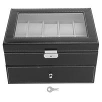 Double Layer Watch Box Case 20 Grid Watch Storage Case Watch Box Container (Black)
