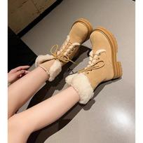 Non-slip thick-soled snow boots women's medium tube versatile 2024 new winter velvet thickened Martin boots cotton shoes warm tide 35 gray