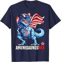 Dinozauras Liepos 4-oji Berniukai Mergaitės Vyrai Amerisaurus T Rex Juokingi Marškinėliai S armijos žalia spalva
