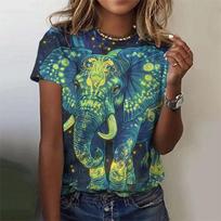 Summer Round Neck 3D Retro Elephant Pattern Printed Top Fashionable Casual Short Sleeved Women's T-shirts 6XL