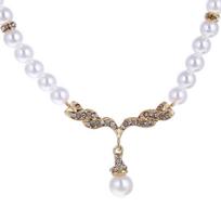 Alloy Diamond Pearl Necklace & Earrings Set auksas