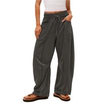Womens Baggy Wide Leg Pants Casual Summer Palazzo Pants Drawstring Waist Pants With Pockets L