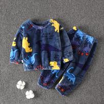 2024 M. Rudens/Žiemos Vaikų Flanelės Pižamų Rinkinys - Aksominis, Storas Namų Drabužis 100 cm blue