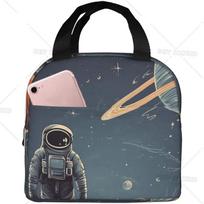 Planets and Astronaut Galaxy Printed Insulated Lunch Bag for Women Men Reusable Portable Lunch Box for Travel Work Picnic 22x20x13CM smėlis