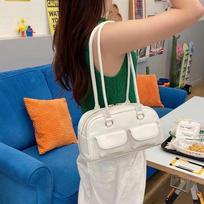 Niche Design Retro Oil Wax Leather Bowling Bag Multi-pocket Casual Underarm Bag Commuter Hand Bill Shoulder Bag smėlis