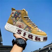 Thick Sole Fashion Comfortable Tide Shoes 2025 Spring New Men's Casual Shoes High Top Outdoor Wear-resistant Anti Slip Men Boots 39 chaki
