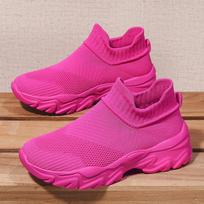 Women's Shoes Autumn Lazy Mesh Shoes Large New Thick Bottom Breathable Couple Sports Versatile Outdoor Leisure Hiking Shoes Men 36 rožinė raudona spalva