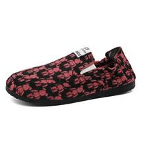 Classic Flat Casual Men's Shoes Summer 2024 Lazy Shoes Men Fashion Print Canvas Loafers Men Espadrilles Slip On Driving Footwear 39 raudona
