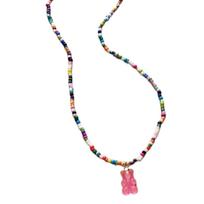 Colorful Bear Choker Necklace Whimsical Acrylic Bear Necklace Sturdy Neckchain For Women Seeking Individuality rožinė