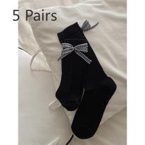 5 Pairs of Female Spring and Summer Ballet Bow In The Tube Pile Socks 5 Pairs juoda
