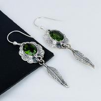 Gražūs peridoto akmens auskarai, 925 sterlinginio sidabro auskaras, Rankų darbo boho sidabriniai lašiniai auskarai, Gimtadienio dovana žmonai 2.75" žalia