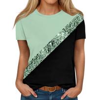 Summer Round Neck 3D Contrast Color Print Top Fashionable Casual Short Sleeved Women's T-shirts XS